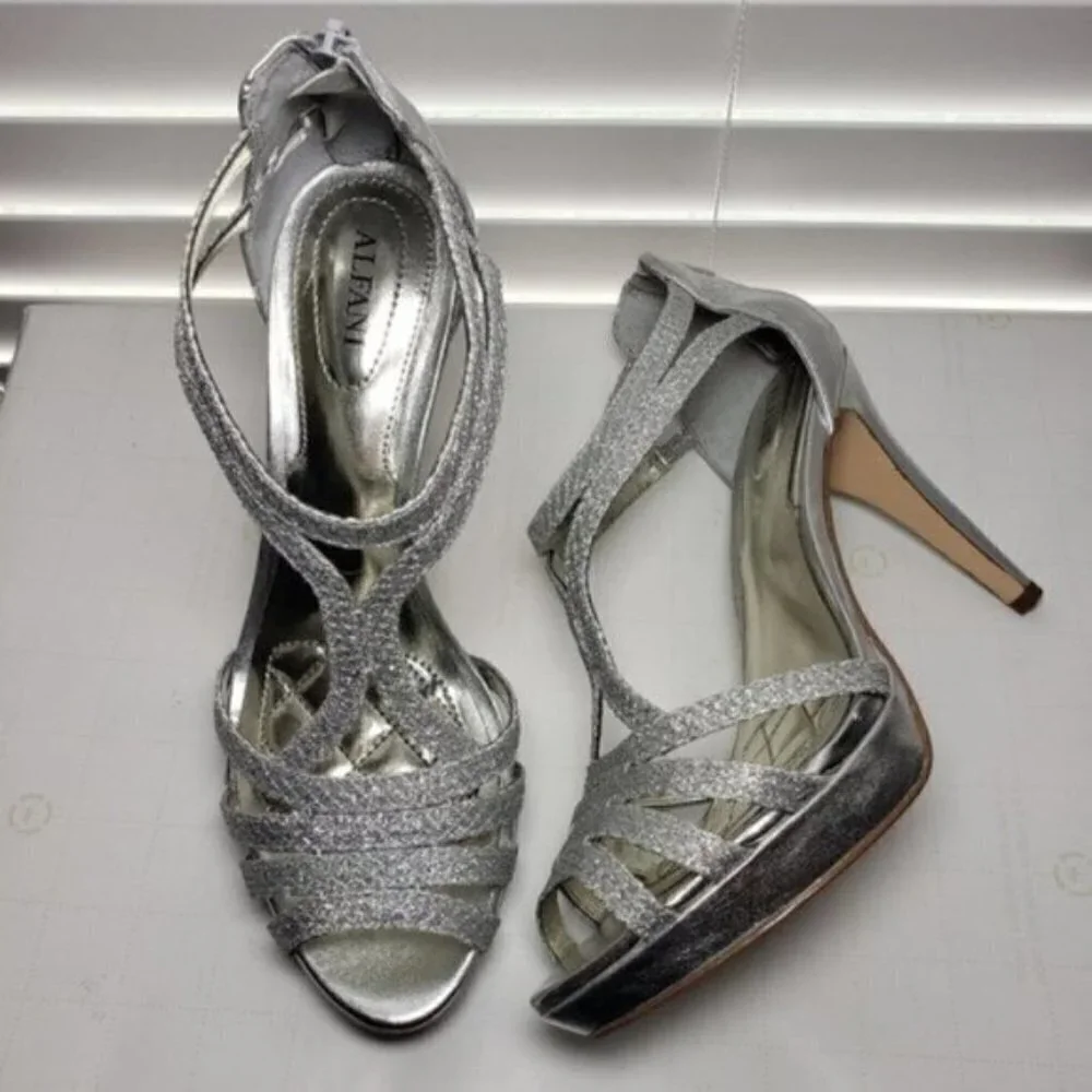 Alfani TACY Silver Open Toe Slip-On Zip Heels